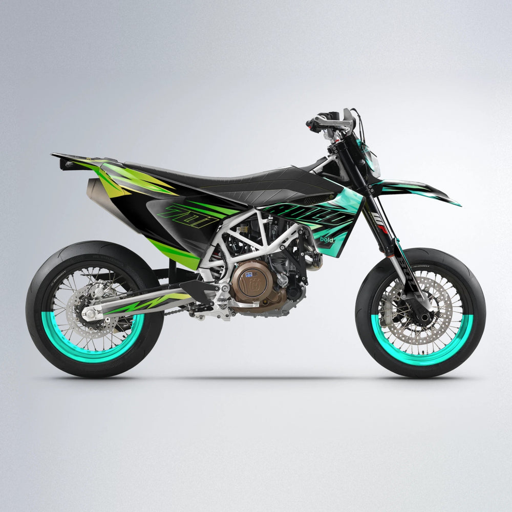 THUNDERSTRUCK Husqvarna 701 supermoto graphics kit in Cyan & Green
