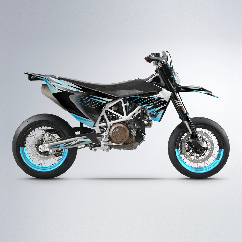 THUNDERSTRUCK Husqvarna 701 supermoto graphics kit in Light Blue & White