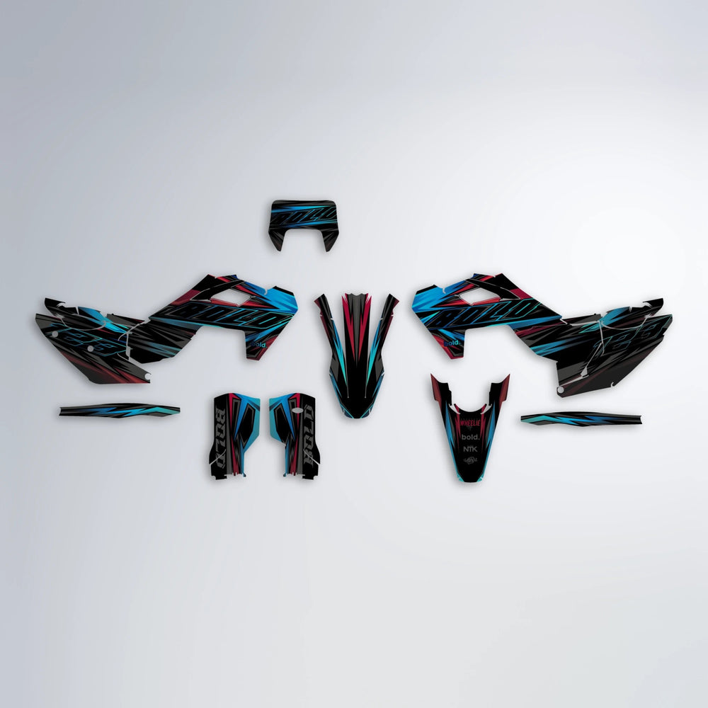 THUNDERSTRUCK Husqvarna FE/TE graphics kit parts layout in Black & Red