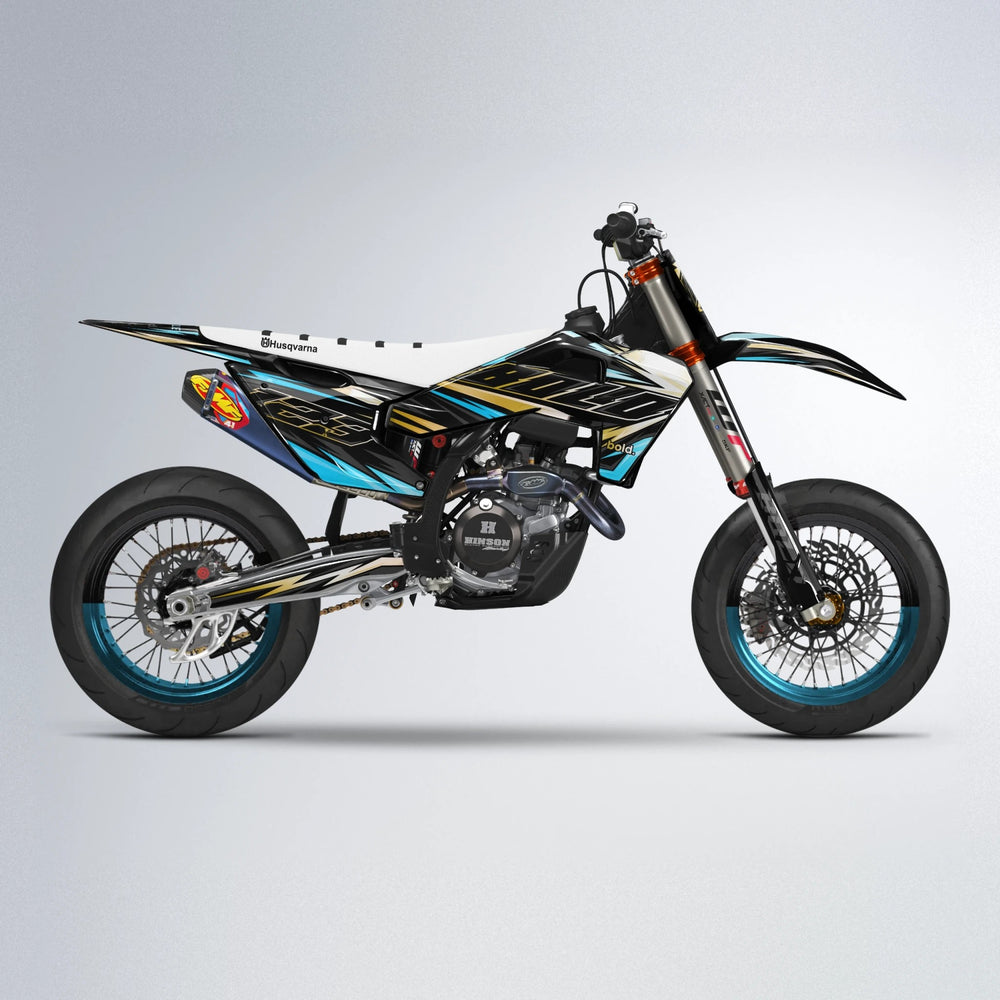 THUNDERSTRUCK Husqvarna FE/TE supermoto graphics kit in Light Blue & White