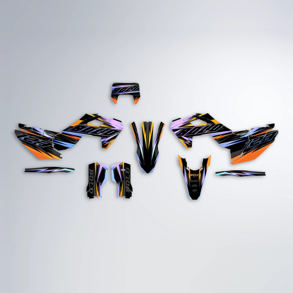 THUNDERSTRUCK Husqvarna FE/TE graphics kit parts layout in Orange & Yellow