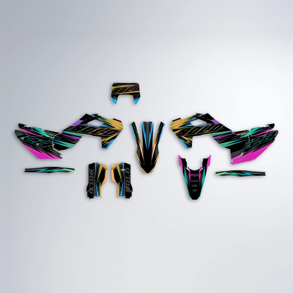 THUNDERSTRUCK Husqvarna FE/TE graphics kit parts layout in Pink & Light Blue