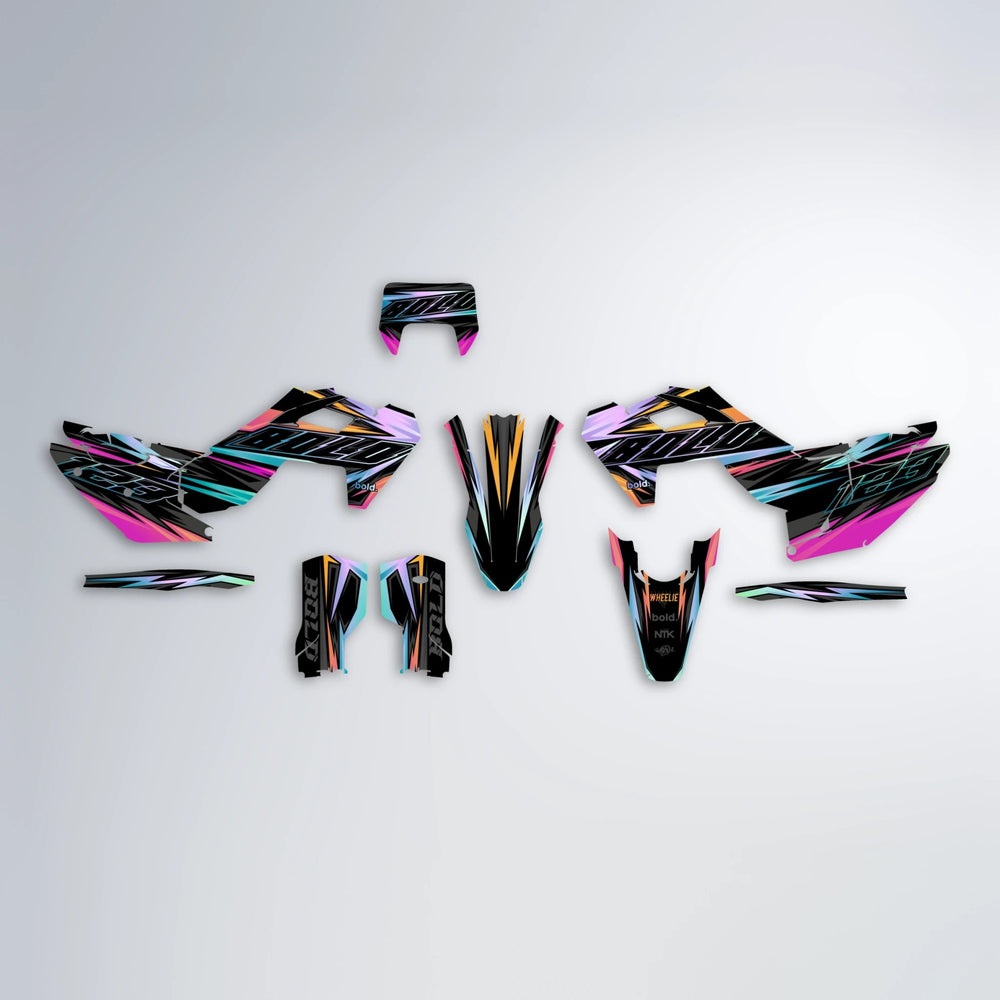 THUNDERSTRUCK Husqvarna FE/TE graphics kit parts layout in Pink & Yellow