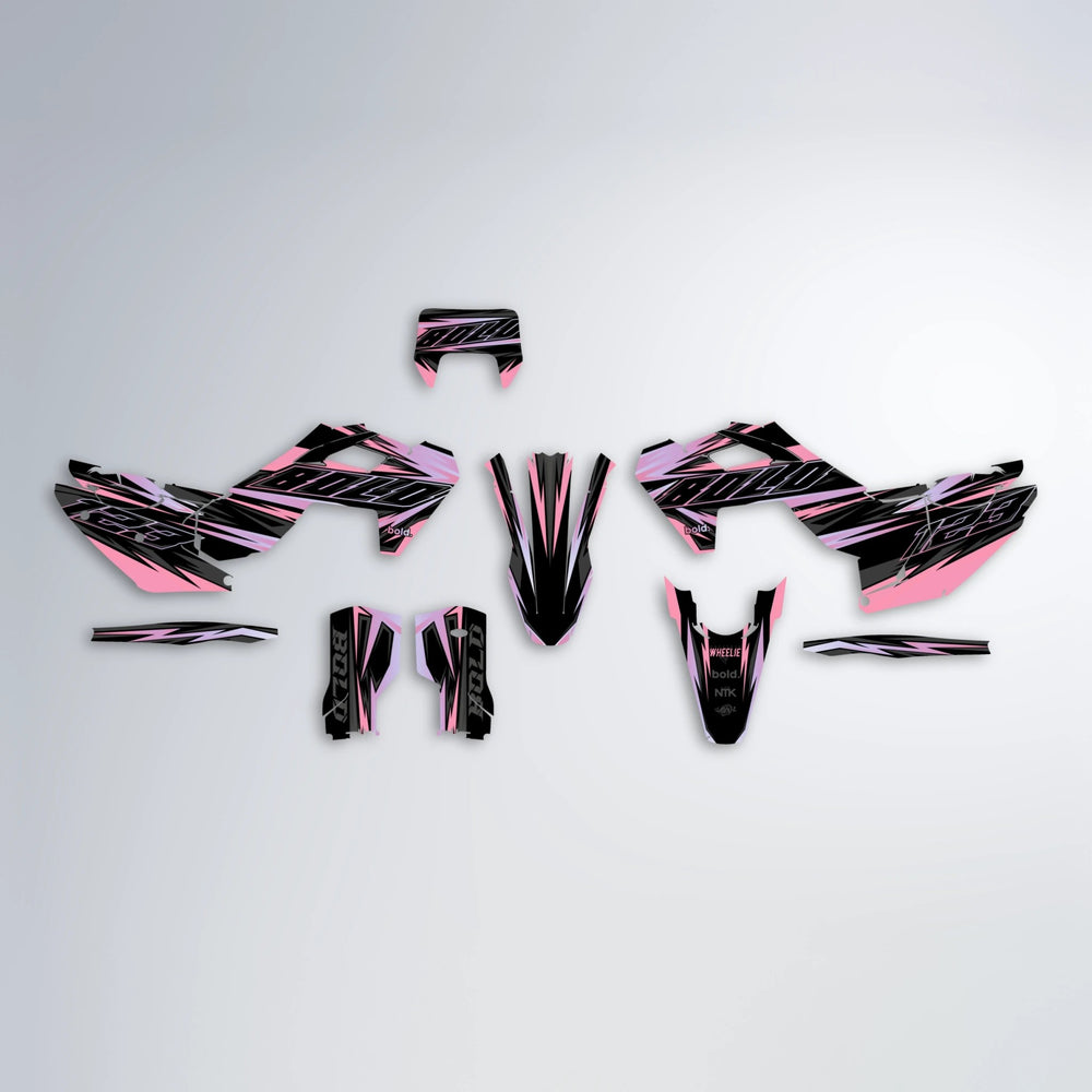 THUNDERSTRUCK Husqvarna FE/TE graphics kit parts layout in Sakura Pink