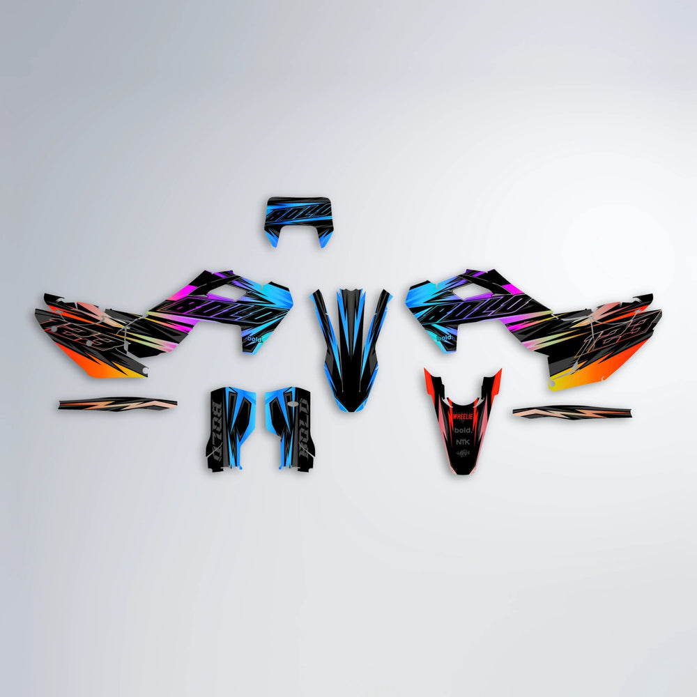 THUNDERSTRUCK Husqvarna FE/TE graphics kit parts layout in Sunset Fade
