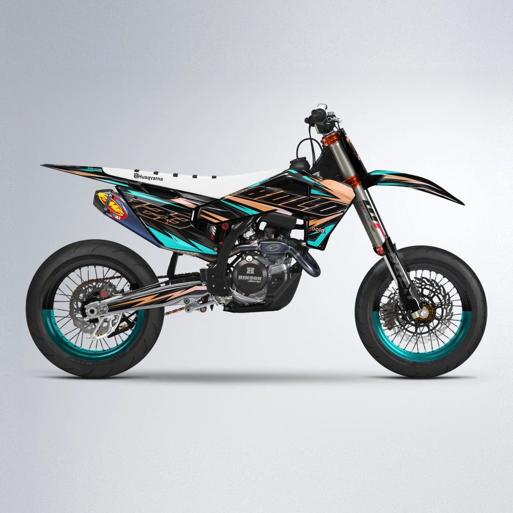 THUNDERSTRUCK Husqvarna FE/TE supermoto graphics kit in Teal