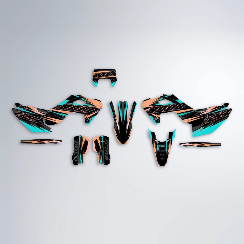 THUNDERSTRUCK Husqvarna FE/TE graphics kit parts layout in Teal