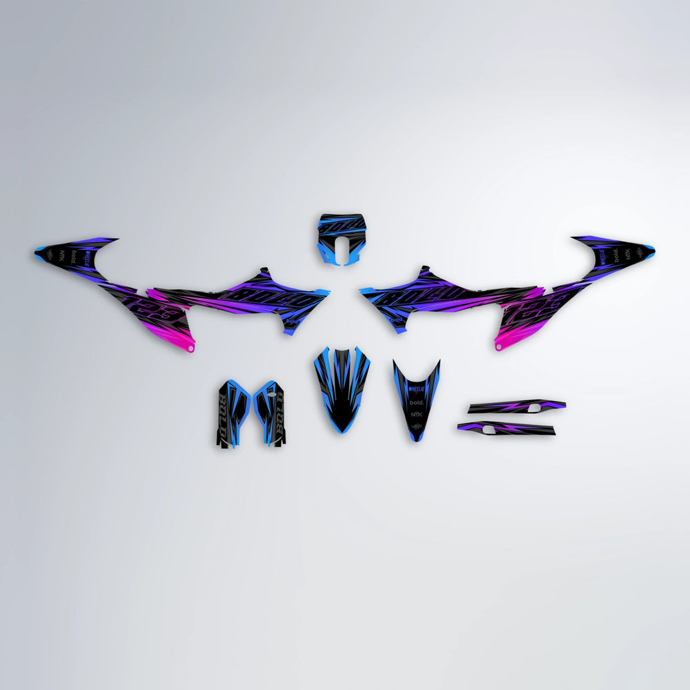 THUNDERSTRUCK Stark Varg MX graphics kit parts layout in Blue Purple Fade