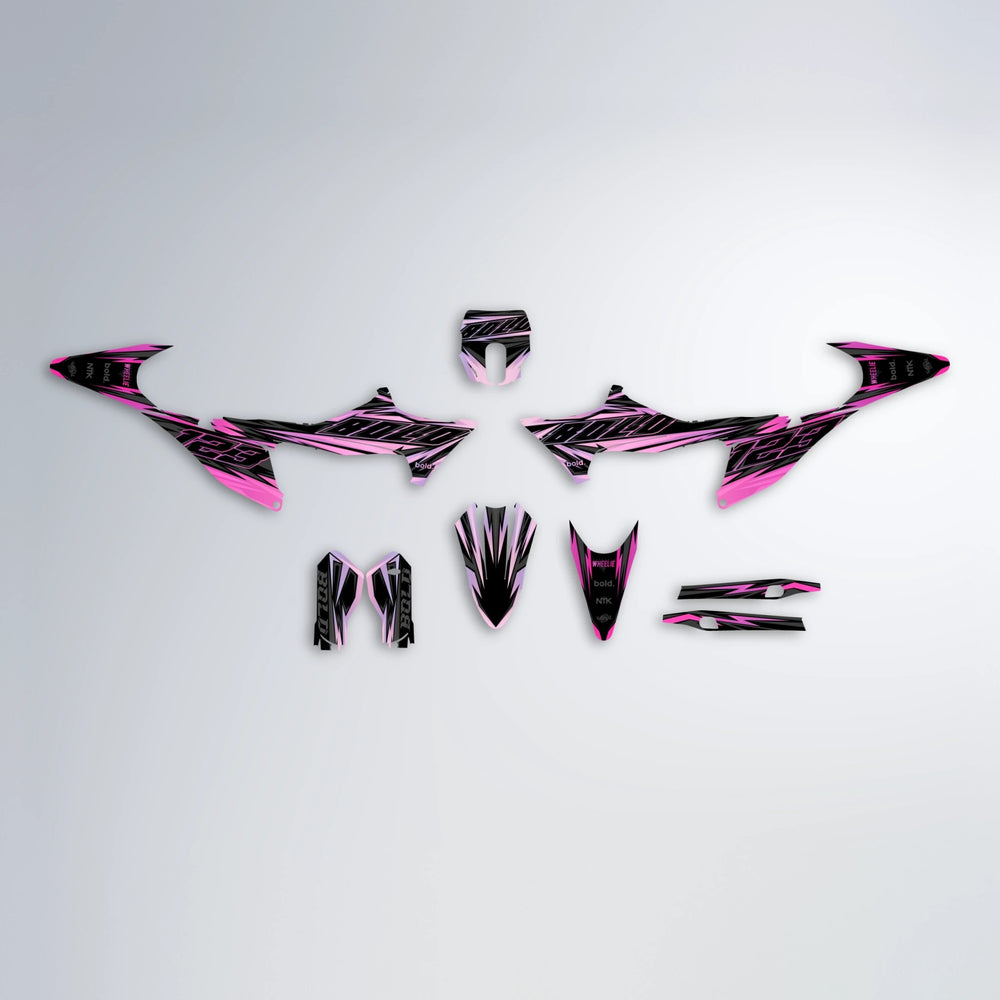 THUNDERSTRUCK Stark Varg MX graphics kit parts layout in Flamingo