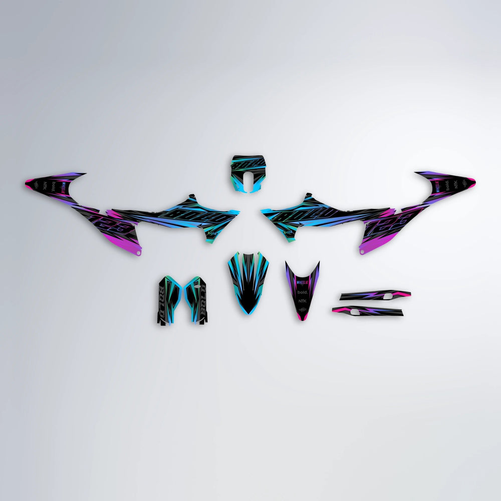 THUNDERSTRUCK Stark Varg MX graphics kit parts layout in Pink & Light Blue