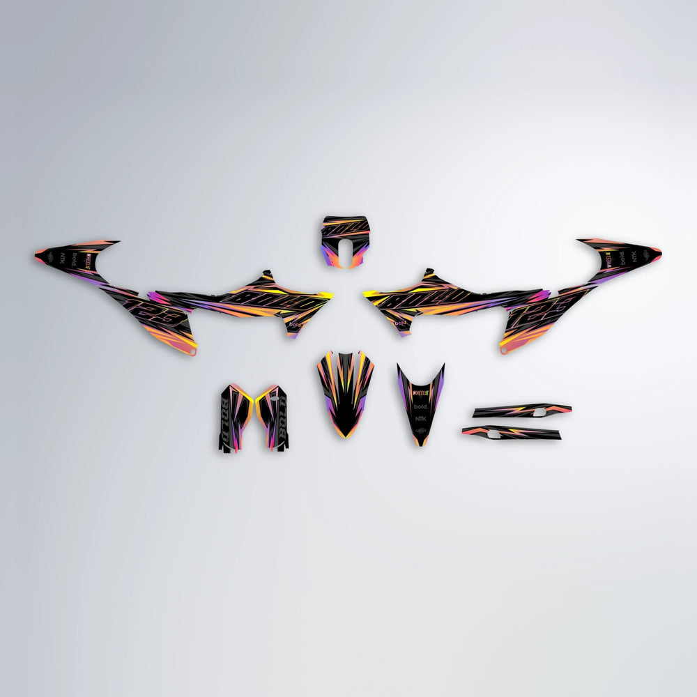 THUNDERSTRUCK Stark Varg MX graphics kit parts layout in Pink & Yellow