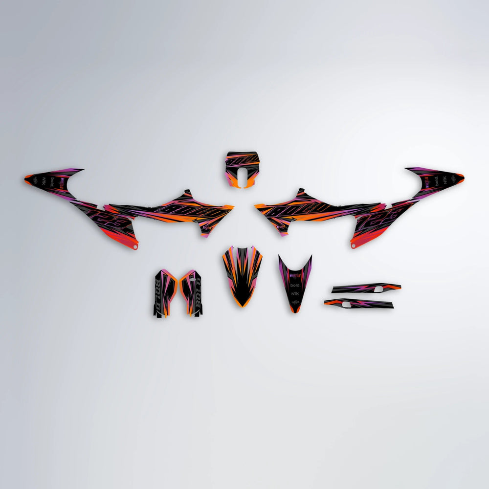 THUNDERSTRUCK Stark Varg MX graphics kit parts layout in Red & Orange