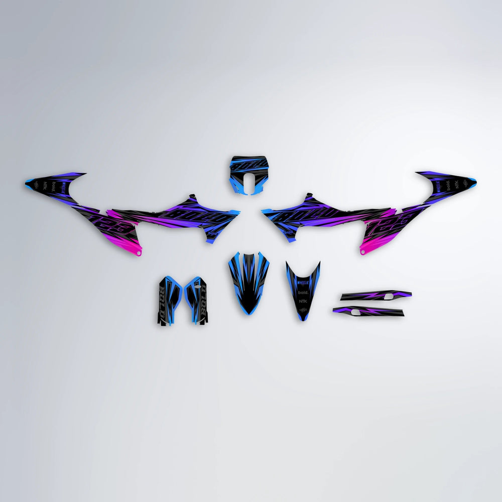 THUNDERSTRUCK Stark Varg SM graphics kit parts layout in Blue Purple Fade