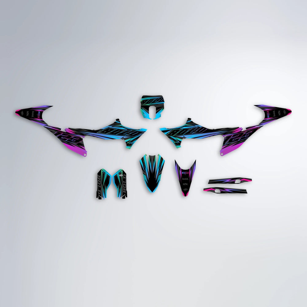 THUNDERSTRUCK Stark Varg SM graphics kit parts layout in Pink & Light Blue