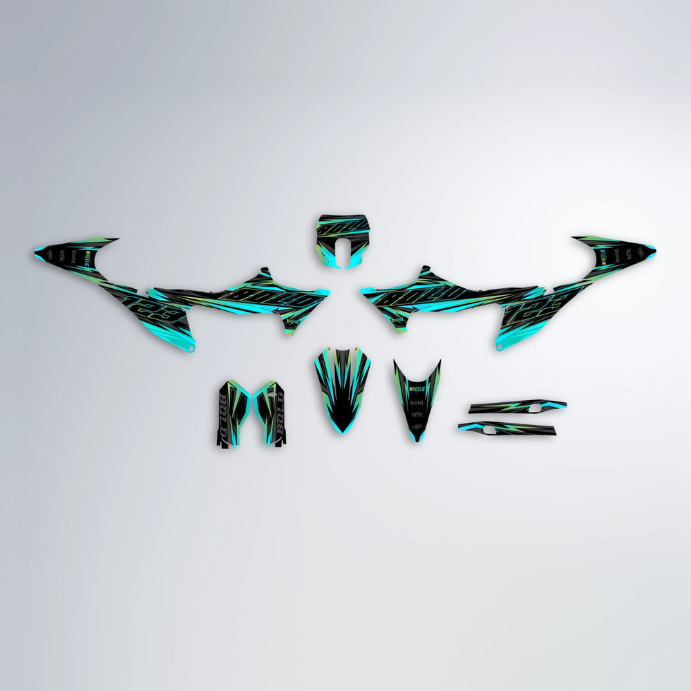 THUNDERSTRUCK Stark Varg SM graphics kit parts layout in Teal
