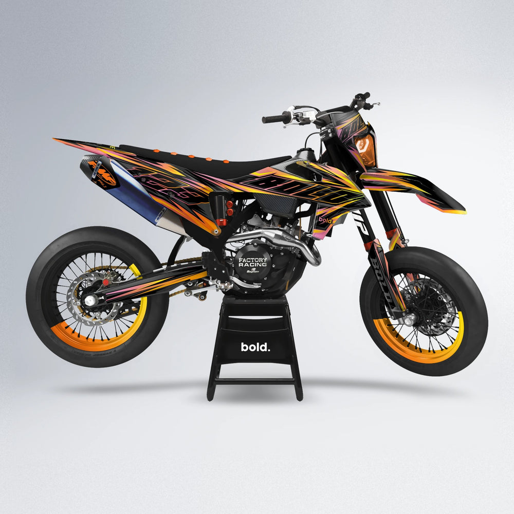 THUNDERSTRUCK supermoto graphics kit in Orange & Yellow