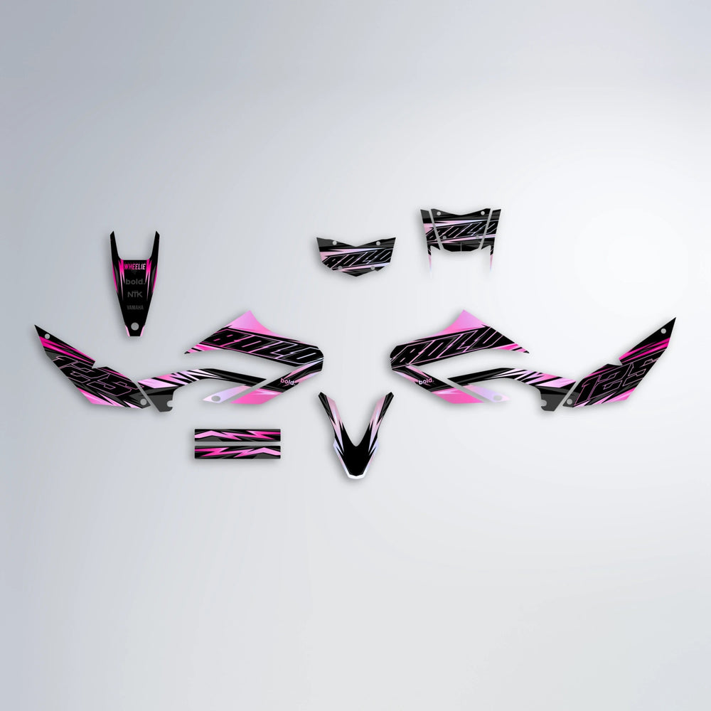 THUNDERSTRUCK Yamaha WR 125X graphics kit parts layout in Flamingo