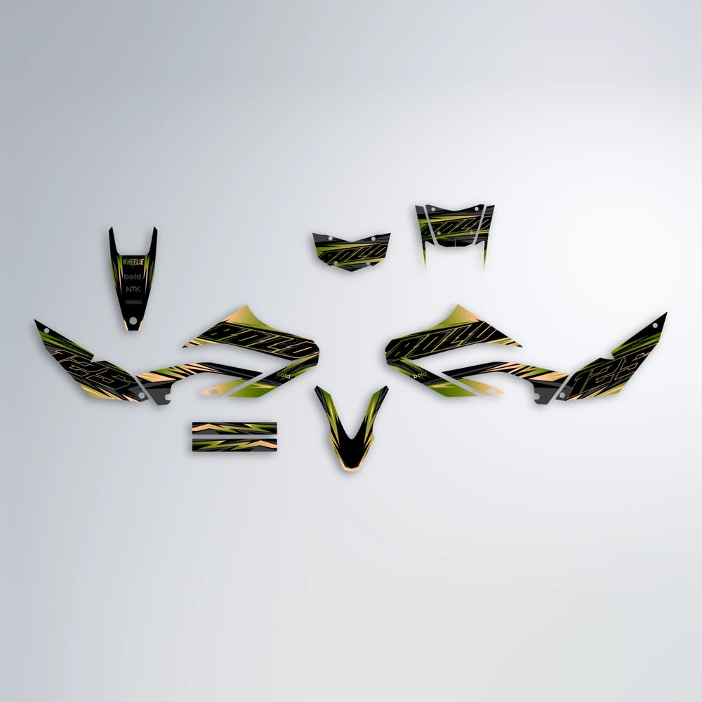 THUNDERSTRUCK Yamaha WR 125X graphics kit parts layout in Olive
