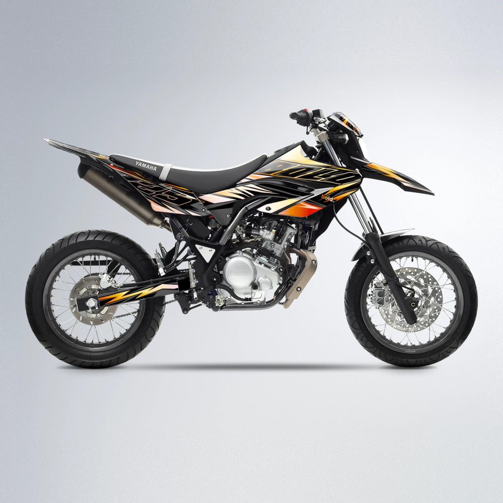 THUNDERSTRUCK Yamaha WR 125X supermoto graphics kit in Orange & Yellow