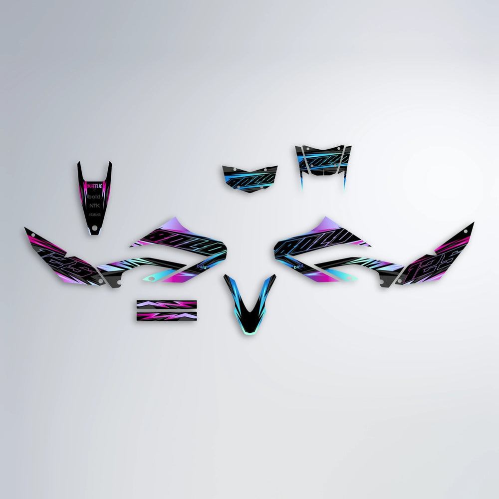 THUNDERSTRUCK Yamaha WR 125X graphics kit parts layout in Pink & Light Blue