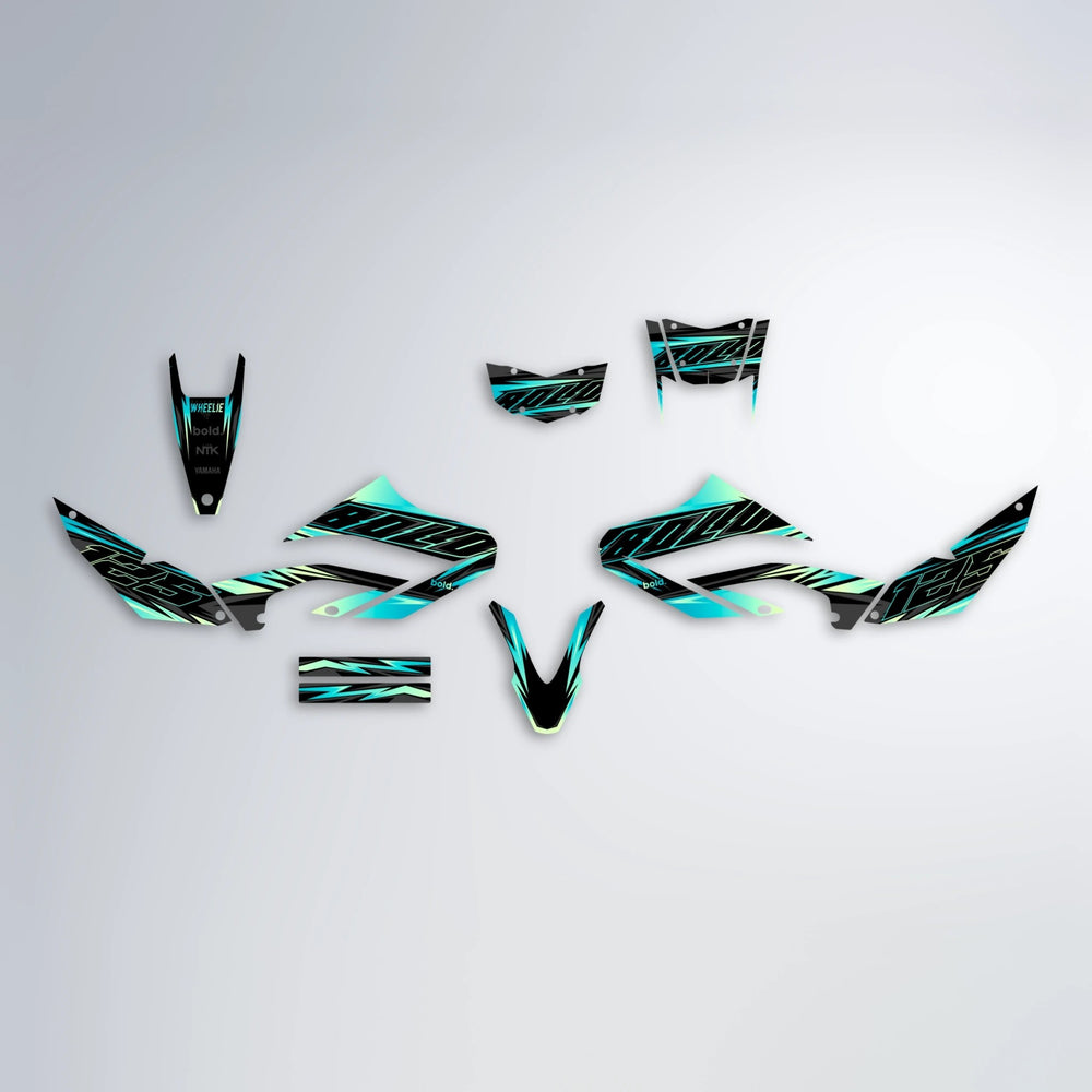 THUNDERSTRUCK Yamaha WR 125X graphics kit parts layout in Teal
