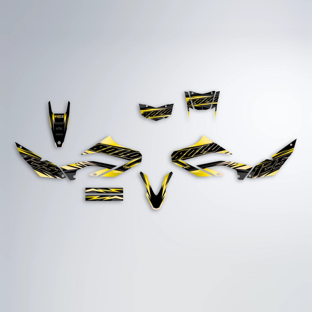 THUNDERSTRUCK Yamaha WR 125X graphics kit parts layout in Yellow