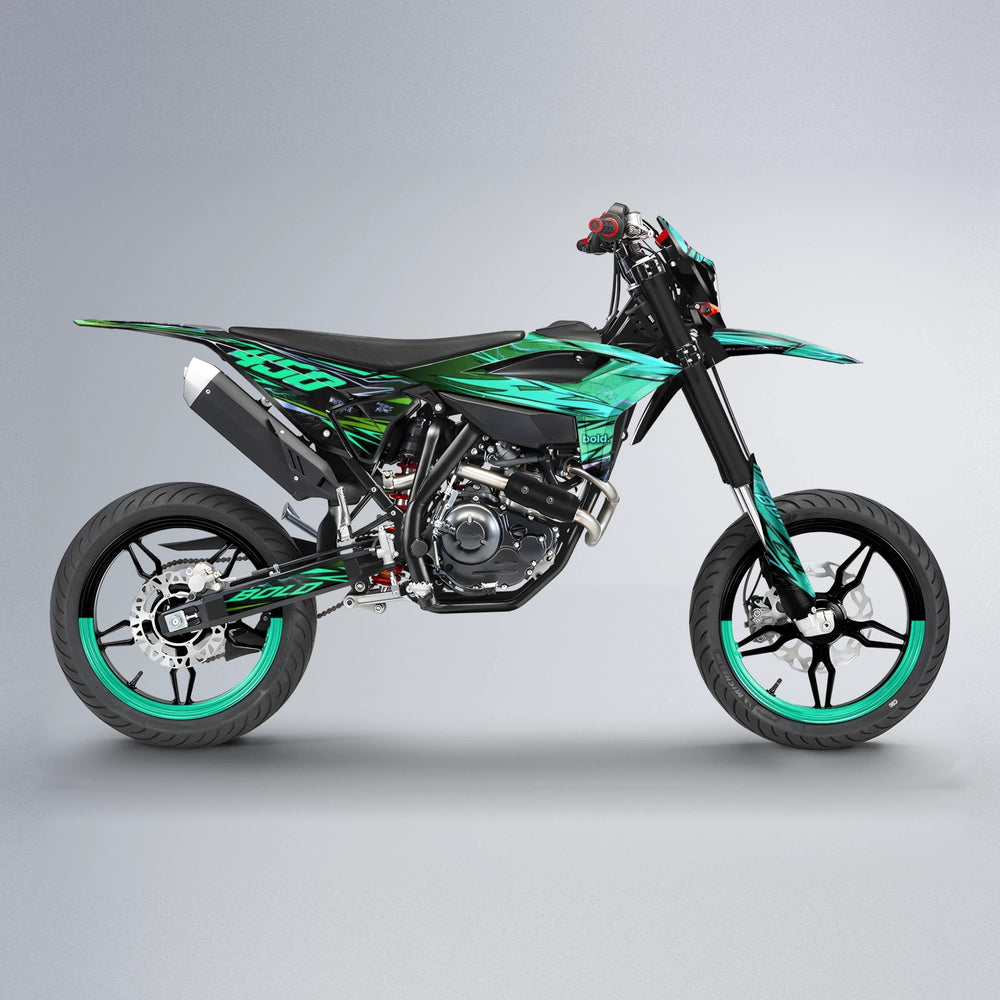 TOTH Beta supermoto graphics kit in Cyan & Green