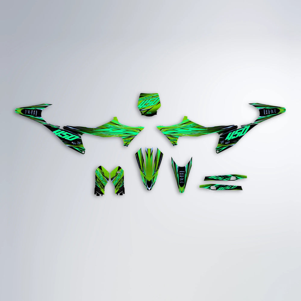 TOTH Stark Varg MX graphics kit parts layout in Green