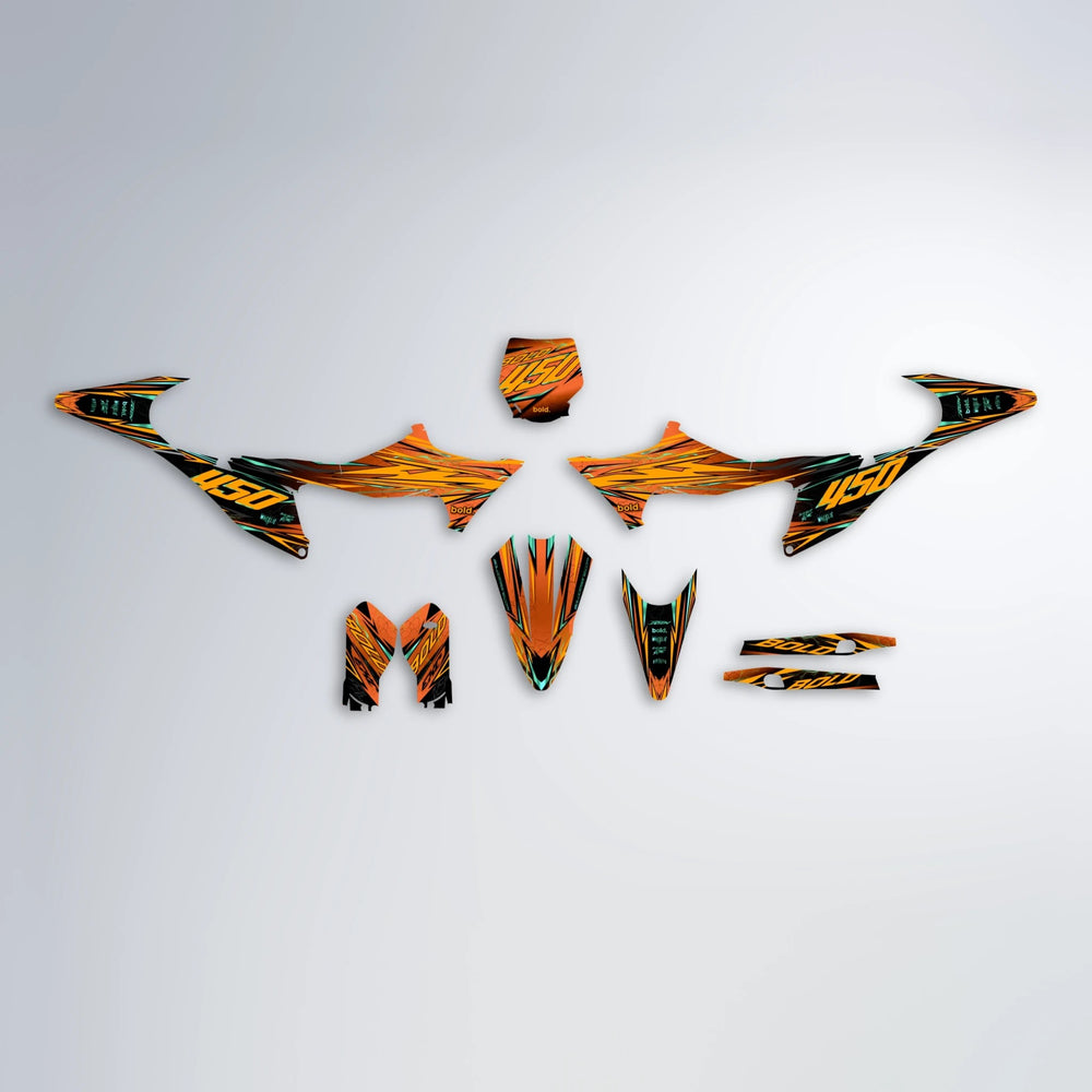 TOTH Stark Varg MX graphics kit parts layout in Orange