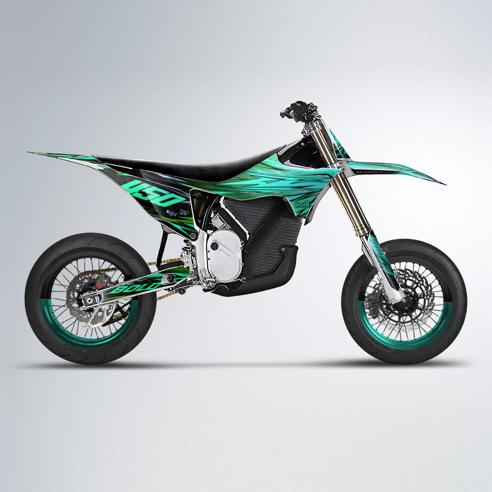 TOTH Stark Varg SM supermoto graphics kit in Cyan & Green