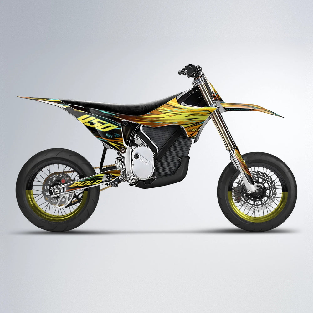TOTH Stark Varg SM supermoto graphics kit in Orange & Yellow