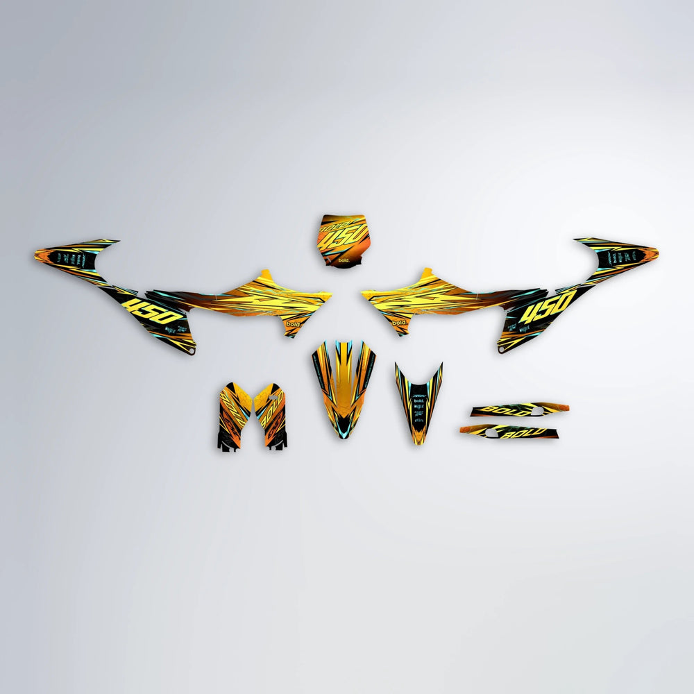 TOTH Stark Varg SM graphics kit parts layout in Orange & Yellow