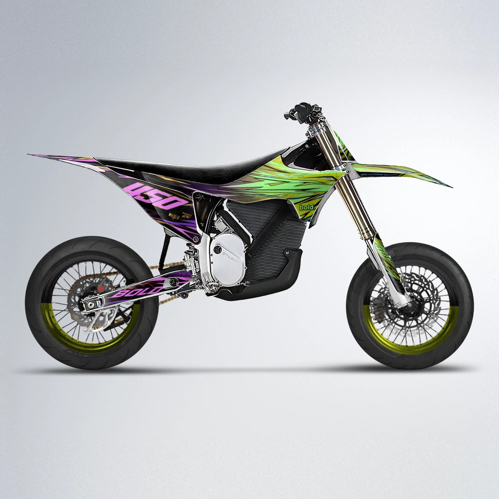 TOTH Stark Varg SM supermoto graphics kit in Purple & Yellow