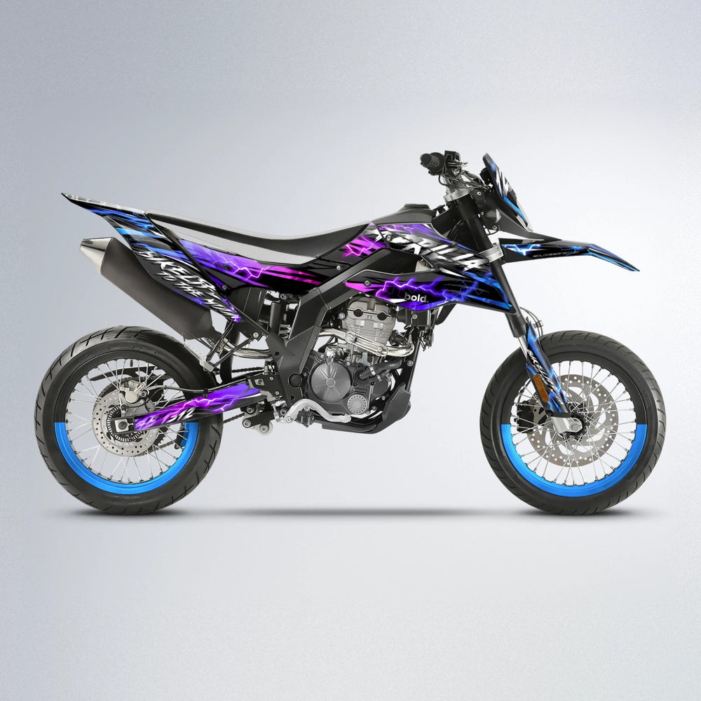 TRINITY Aprilia SX 125 supermoto graphics kit in Blue Purple Fade