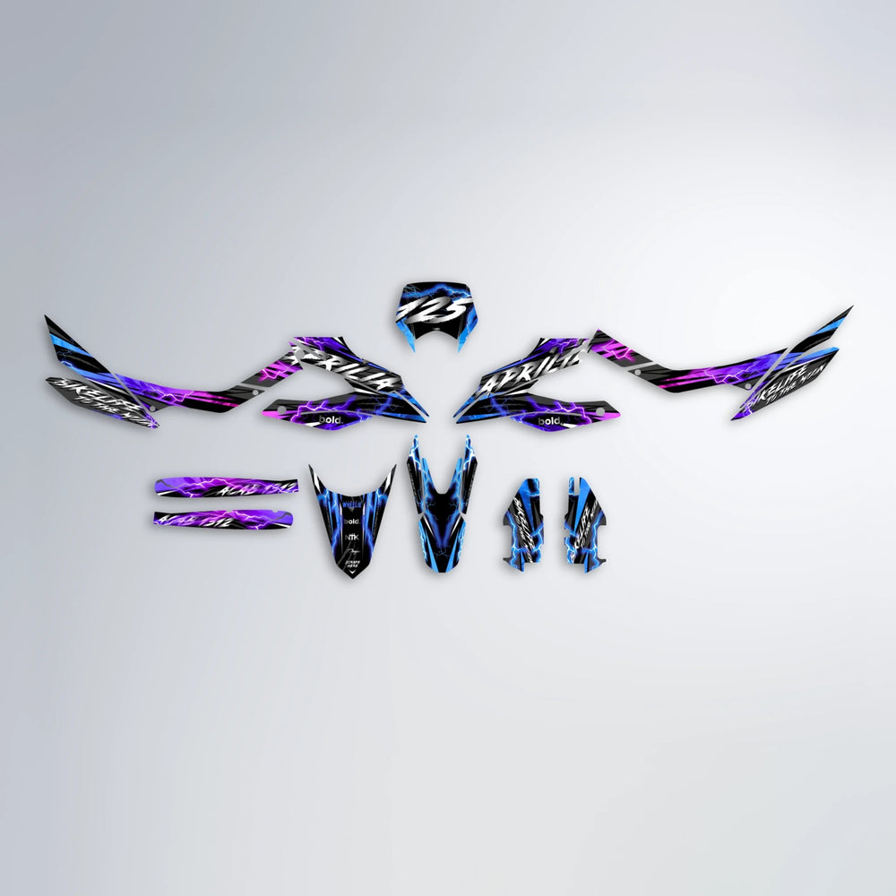 TRINITY Aprilia SX 125 graphics kit parts layout in Blue Purple Fade