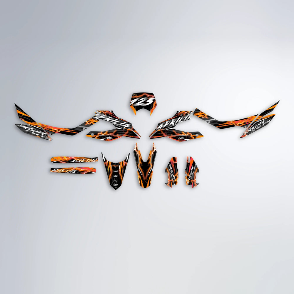 TRINITY Aprilia SX 125 graphics kit parts layout in Orange