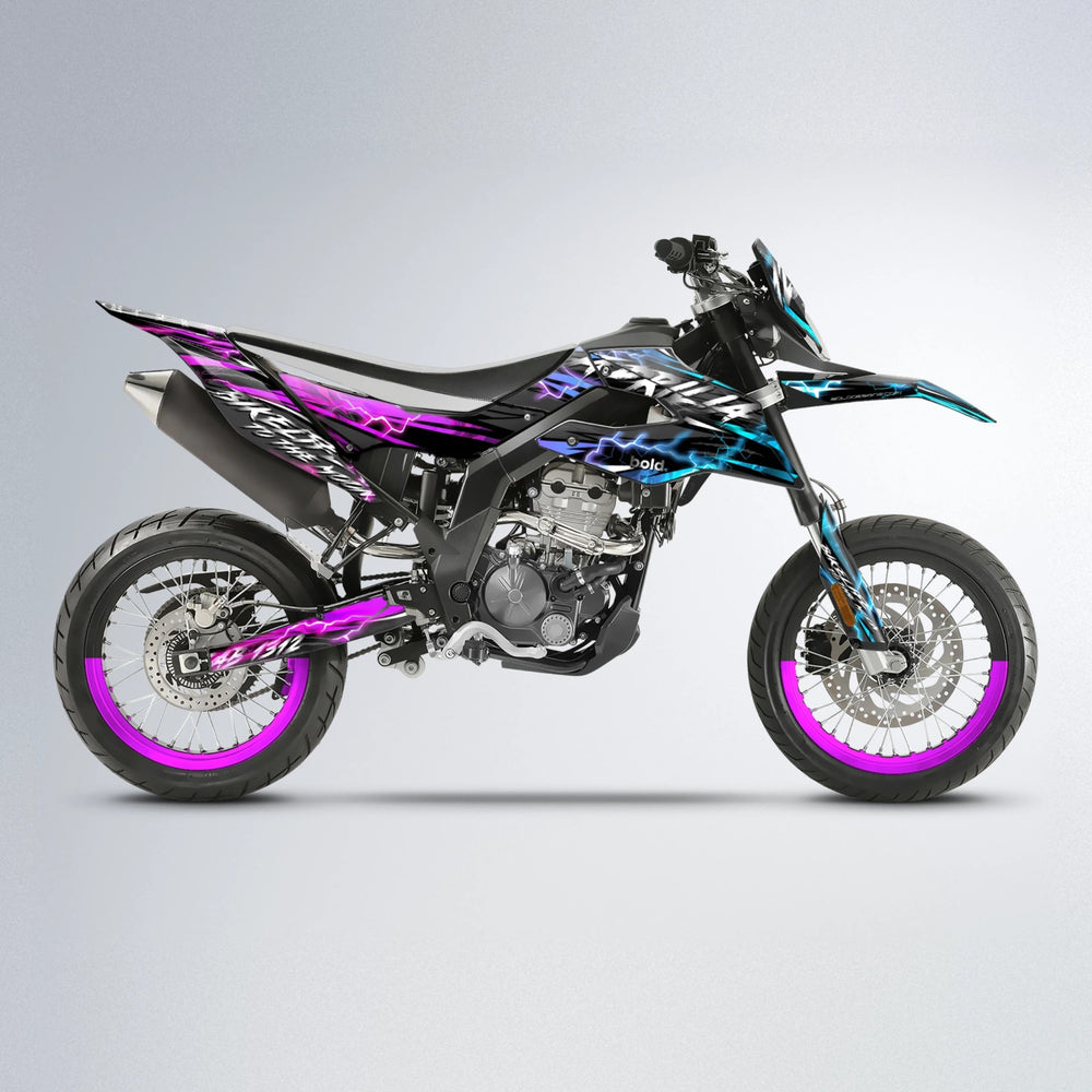 TRINITY Aprilia SX 125 supermoto graphics kit in Pink & Light Blue