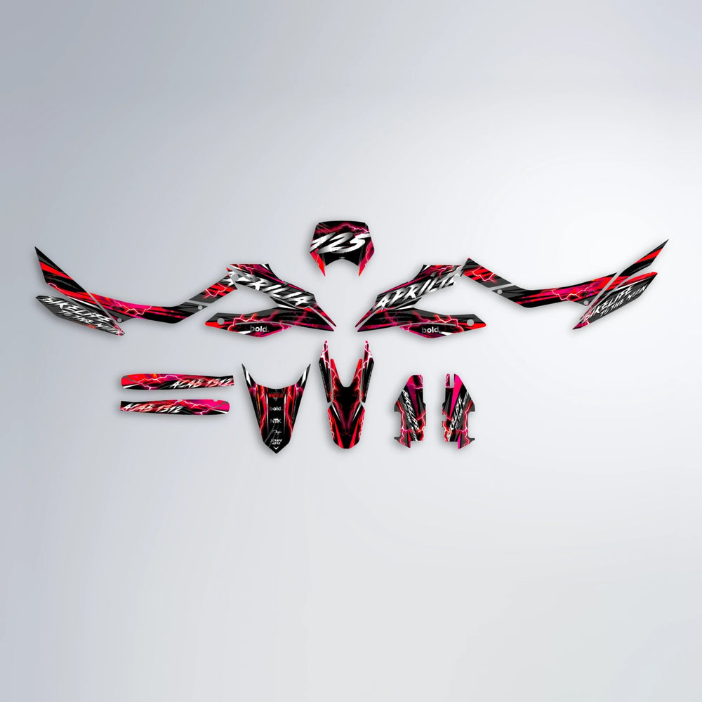 TRINITY Aprilia SX 125 graphics kit parts layout in Red