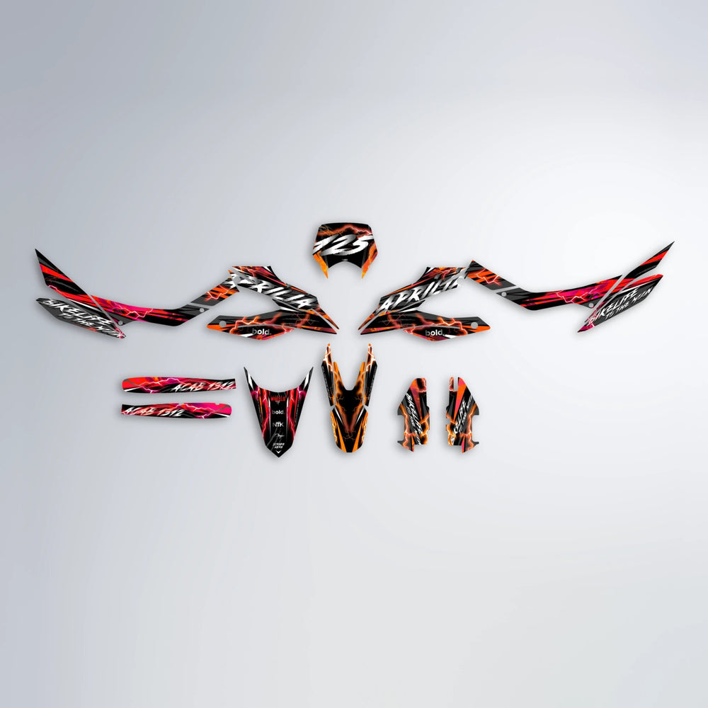TRINITY Aprilia SX 125 graphics kit parts layout in Red & Orange
