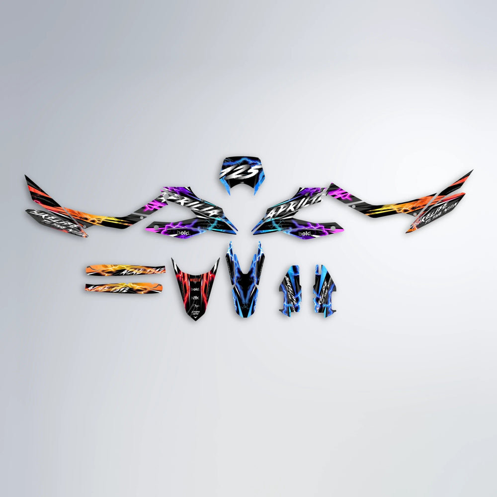TRINITY Aprilia SX 125 graphics kit parts layout in Sunset Fade