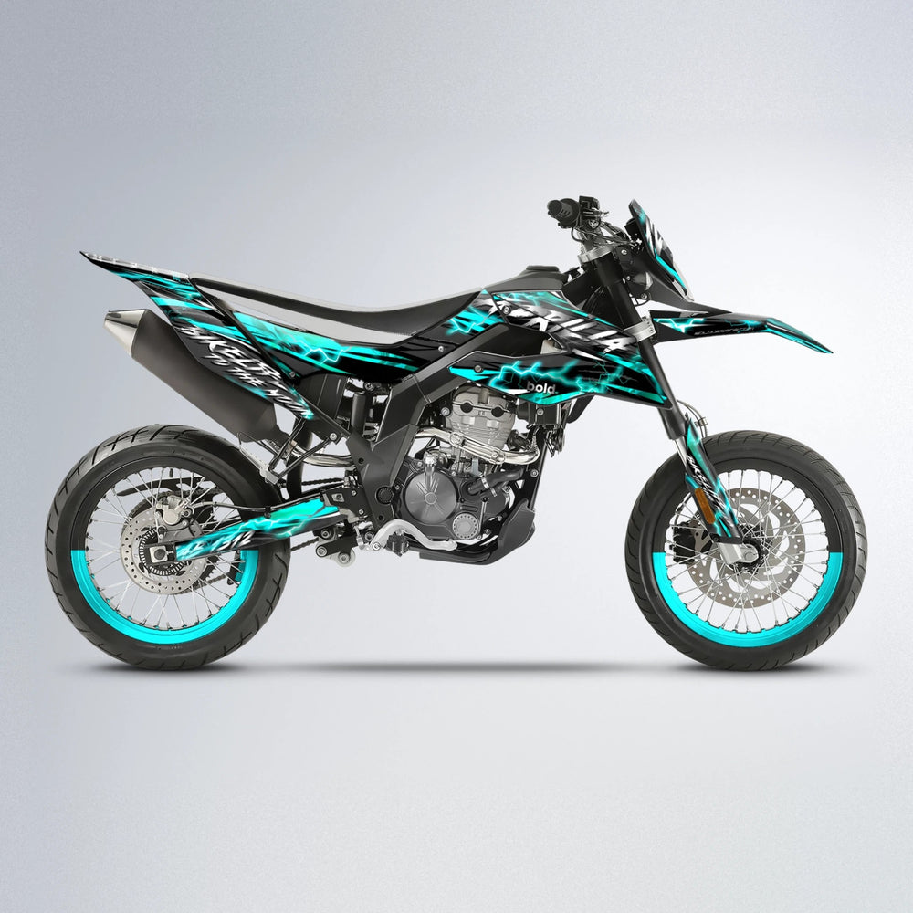 TRINITY Aprilia SX 125 supermoto graphics kit in Teal