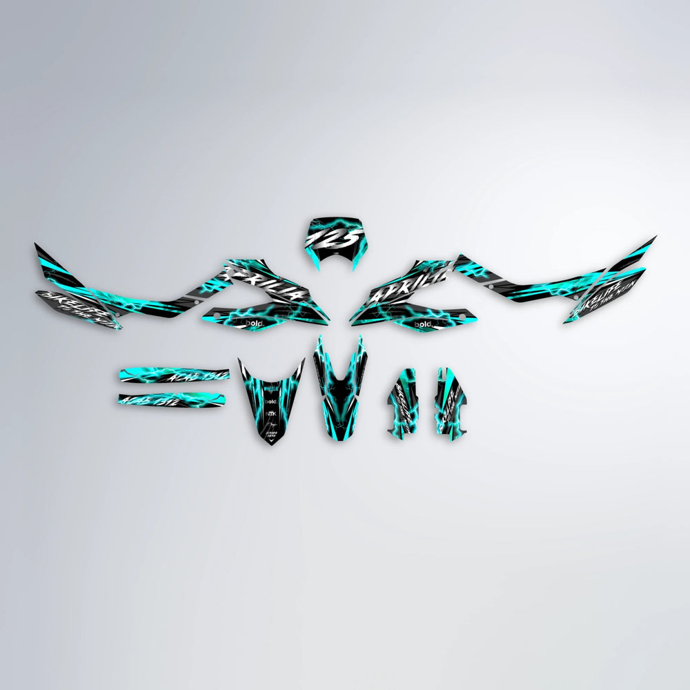 TRINITY Aprilia SX 125 graphics kit parts layout in Teal