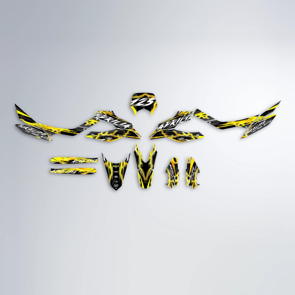 TRINITY Aprilia SX 125 graphics kit parts layout in Yellow