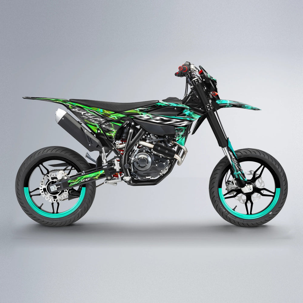 TRINITY Beta supermoto graphics kit in Cyan & Green