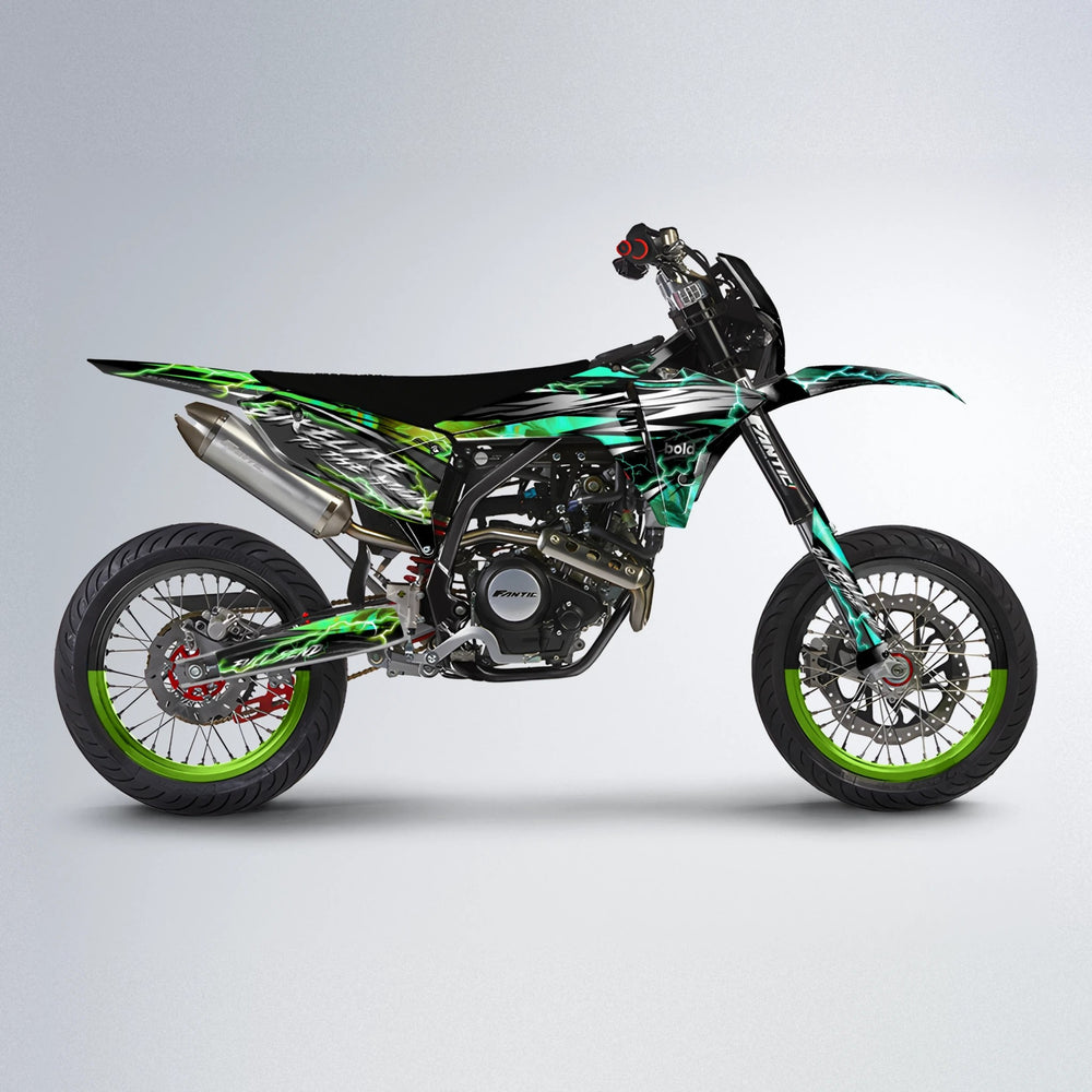 TRINITY Fantic supermoto graphics kit in Cyan & Green