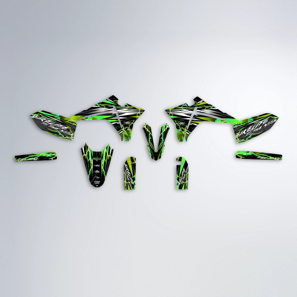 TRINITY Fantic graphics kit parts layout in Green