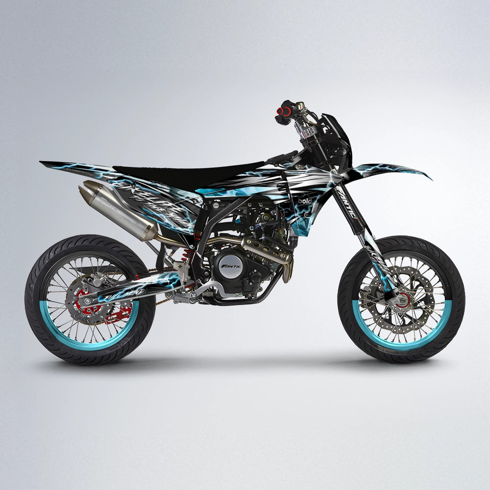 TRINITY Fantic supermoto graphics kit in Light Blue & White