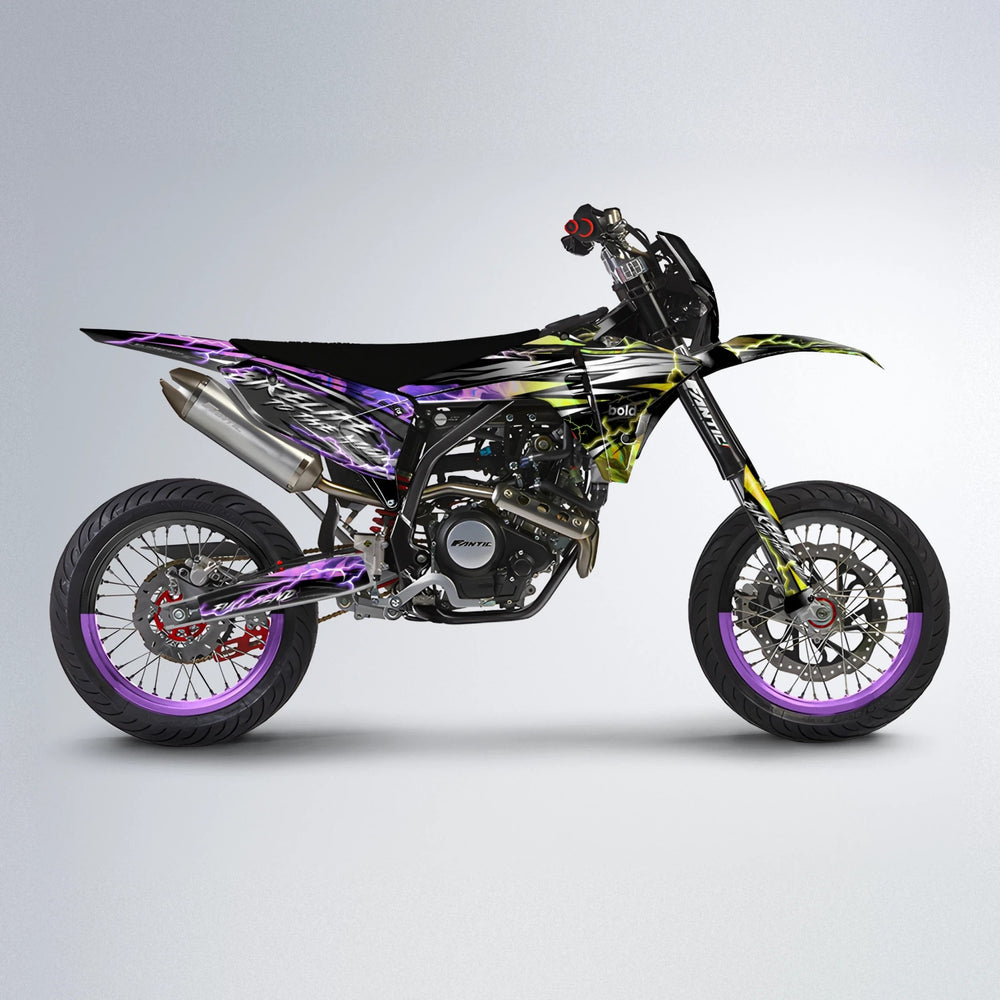 TRINITY Fantic supermoto graphics kit in Purple & Yellow