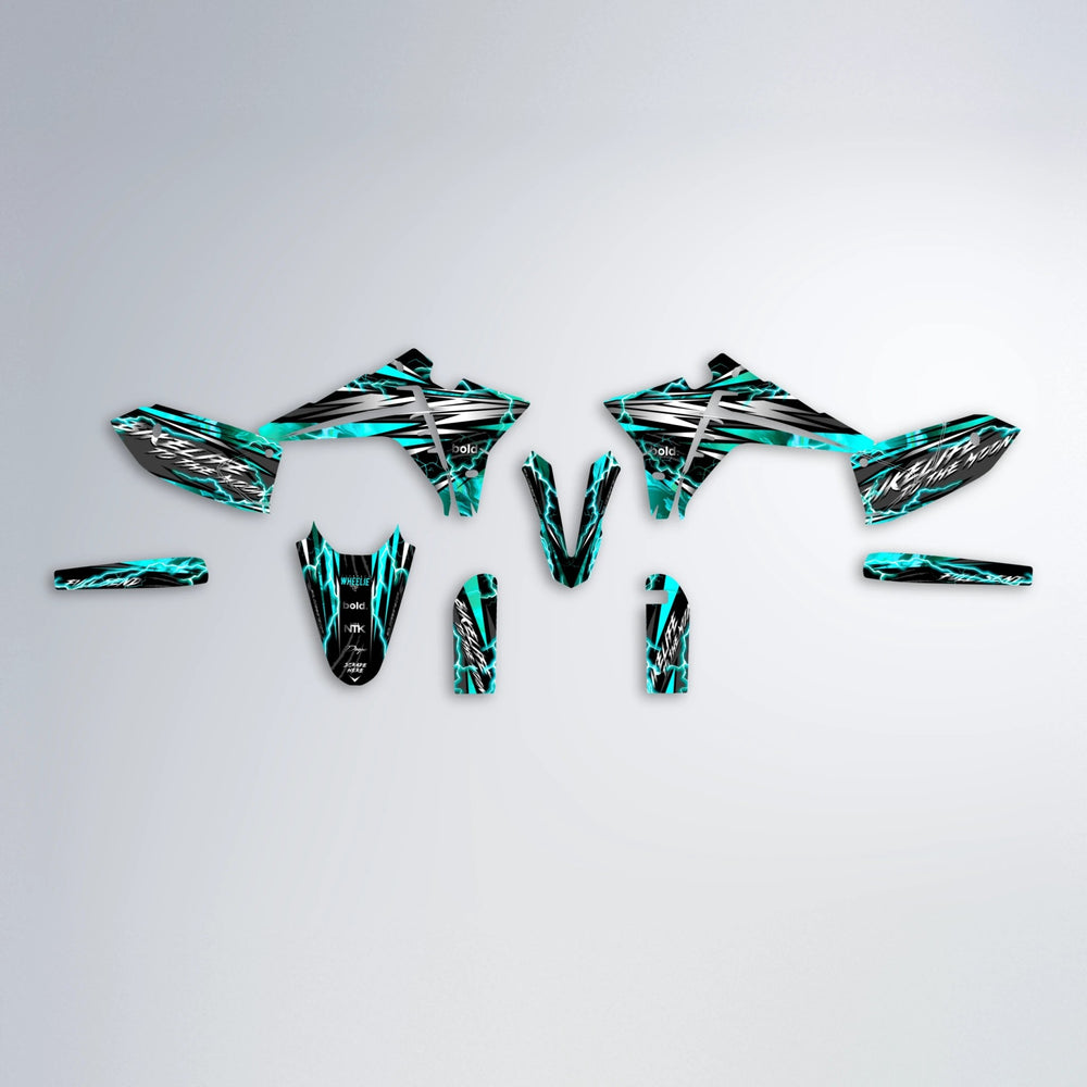 TRINITY Fantic graphics kit parts layout in Teal