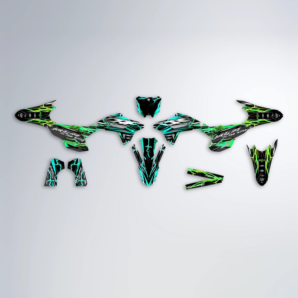 TRINITY Honda graphics kit parts layout in Cyan & Green